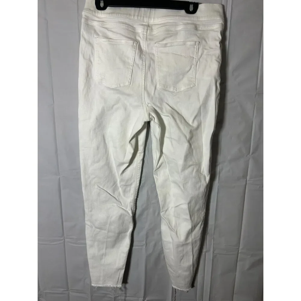 Spanx Distressed Pull On Skinny Jeans White Crop Ankle Jeggings Women Size XL